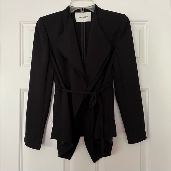 Aritzia Babaton Rickon Blazer Size Small Jacket Black Tie Waist Pockets - Picture 4 of 6